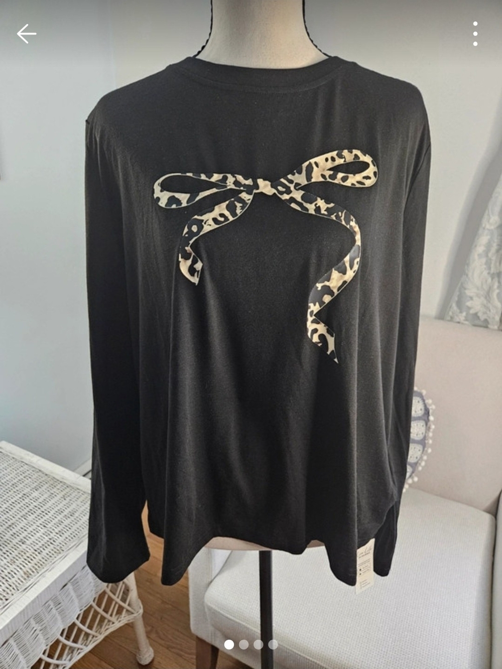 Calvin Klein Black Long-Sleeve Tee with Leopard Bow Graphic
